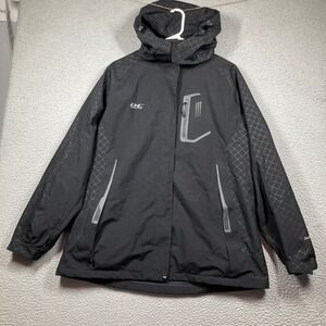 Diamond Candy Jacket Womens XL Black Hooded Fleece Lined Grid Print Coat Rain